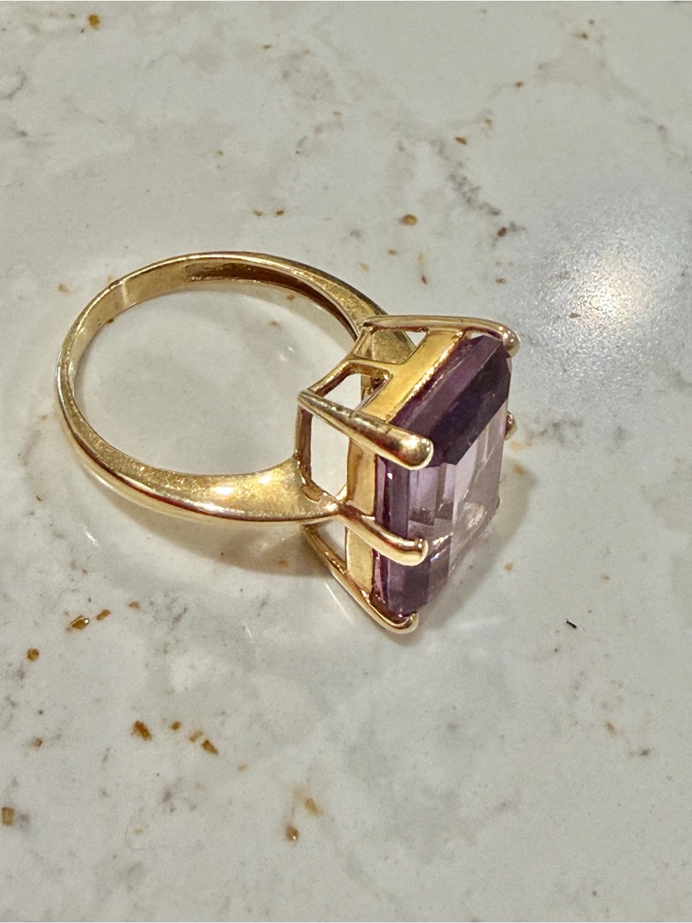 Vintage 14K Gold Plated Emerald Cut Purple Statement Ring – Size 9 - Picture 7 of 12